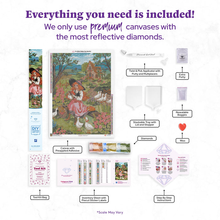 Diamond Painting Cottagecore Witch 27.6" x 38.2" (69.9cm x 96.8cm) / Square with 73 Colors including 1 AB and 5 Fairy Dust Diamonds / 109,309