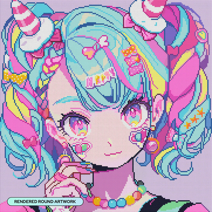 Diamond Painting Cotton Candy Princess 20" x 20" (50.7cm x 50.7cm) / Round with 35 Colors including 3 ABs and 3 Fairy Dust Diamonds / 32,761