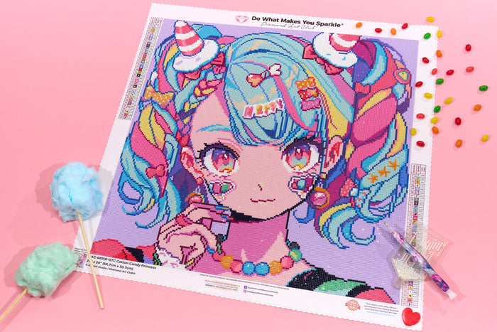 Diamond Painting Cotton Candy Princess 20" x 20" (50.7cm x 50.7cm) / Round with 35 Colors including 3 ABs and 3 Fairy Dust Diamonds / 32,761
