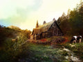 Diamond Painting Country Church Round With Aurora Borealis Accents / 12.6" x 16.5" (32cm x 42cm) / 37 Colors including 1 AB