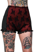 red and black lace bloomer swim shorts