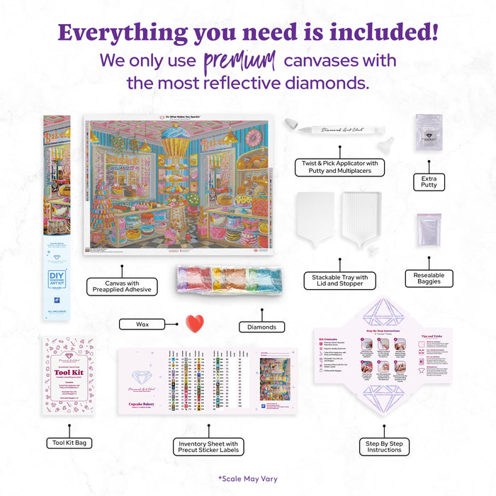 Diamond Painting Cupcake Bakery 38.6" x 27.6" (98cm x 70cm) / Square with 67 Colors including 4 ABs / 110,433