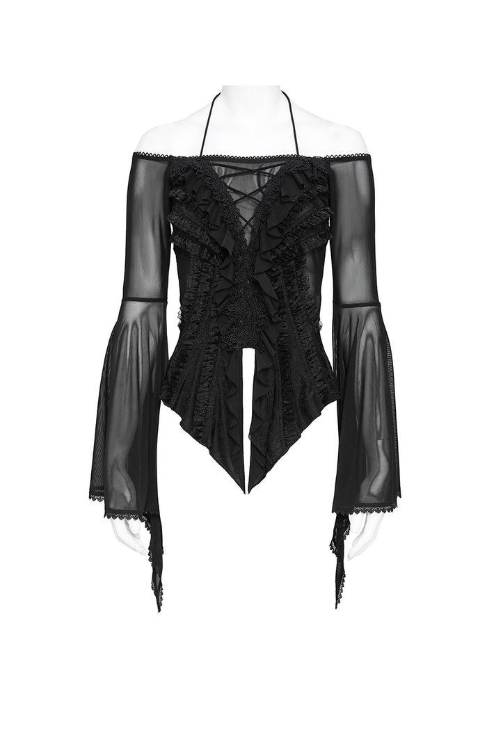 romantic gothic mesh long sleeve flared top by devil fashion