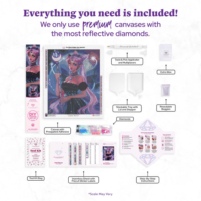 Diamond Painting Dark Princess 22" x 27" (55.6cm x 68.8cm) / Round with 62 Colors including 3 ABs and 1 Iridescent Diamond and 4 Fairy Dust Diamonds / 50,500