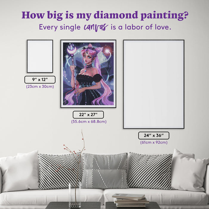 Diamond Painting Dark Princess 22" x 27" (55.6cm x 68.8cm) / Round with 62 Colors including 3 ABs and 1 Iridescent Diamond and 4 Fairy Dust Diamonds / 50,500
