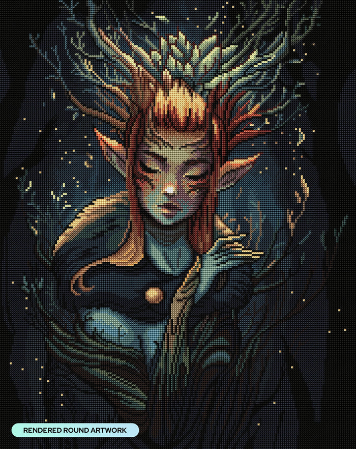 Diamond Painting Darkwood Fae 20" x 25" (50.7cm x 63.9cm) / Round with 42 Colors including 1 ABs and 1 Fairy Dust Diamonds / 41,268