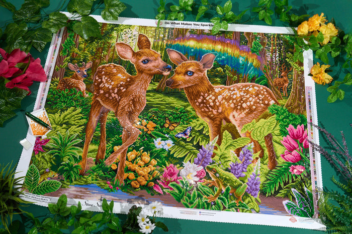 Diamond Painting Deer Harmony 37" x 27.6" (93.8cm x 69.9cm) / Square with 72 Colors including 3 ABs and 3 Fairy Dust Diamonds / 105,937