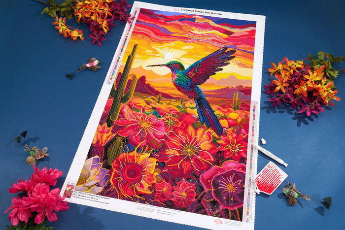 Diamond Painting Desert Hummingbird 20" x 33" (50.8cm x 83.7cm) / Square with 65 Colors including 2 ABs and 2 Fairy Dust Diamonds / 68,544