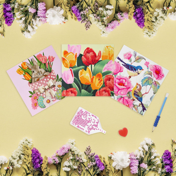 Diamond Painting DIY Spring Cards (3-Pack) 5.9" x 5.9" (15cm x 15cm) / Round