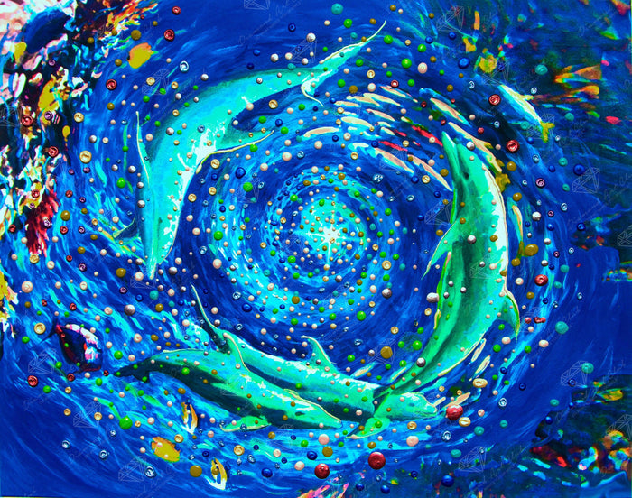Diamond Painting Dolphin Vortex 28" x 22" (70.7cm x 55.8cm) / Square with 50 Colors including 4 ABs / 63,616