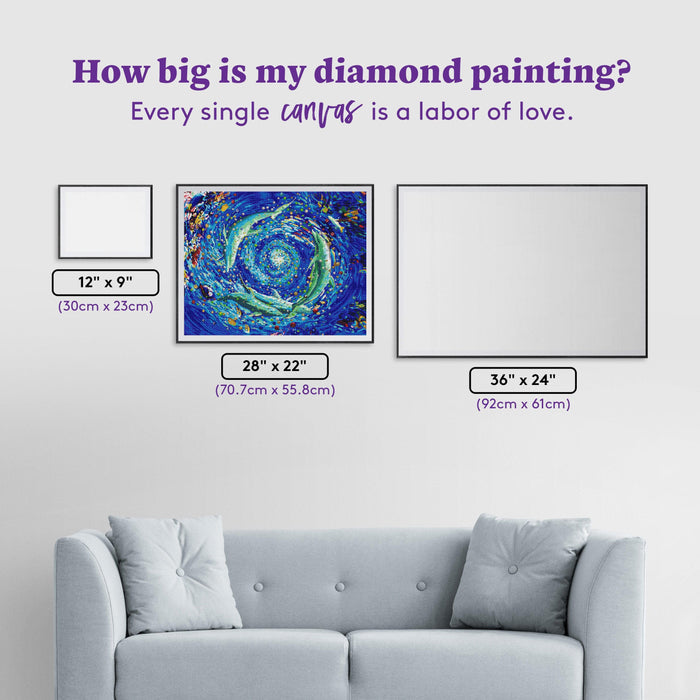 Diamond Painting Dolphin Vortex 28" x 22" (70.7cm x 55.8cm) / Square with 50 Colors including 4 ABs / 63,616