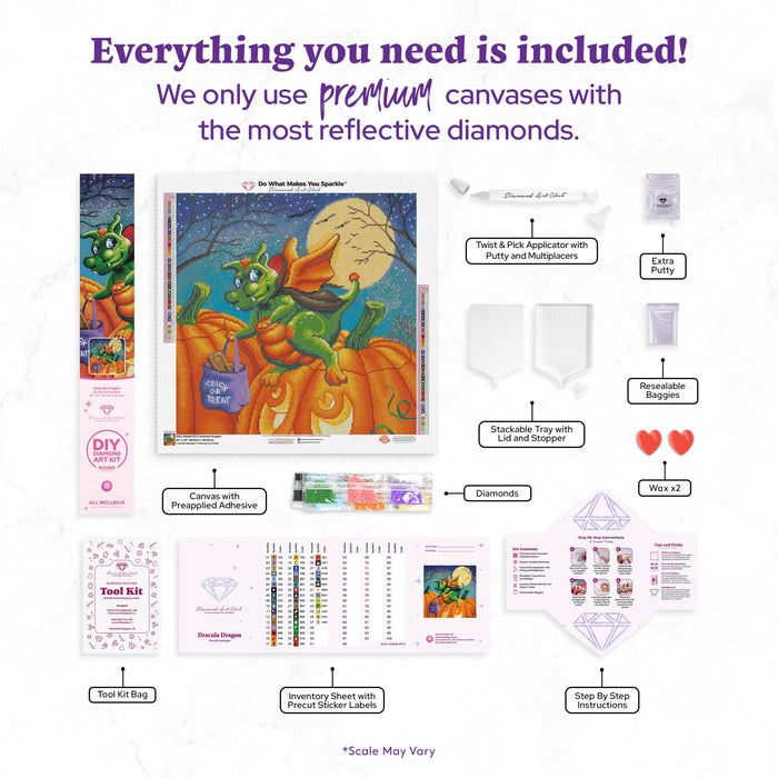 Diamond Painting Dracula Dragon 20" x 20" (50.9cm x 50.9cm) / Round with 47 Colors including 3 ABs and 5 Fairy Dust Diamonds / 34,225