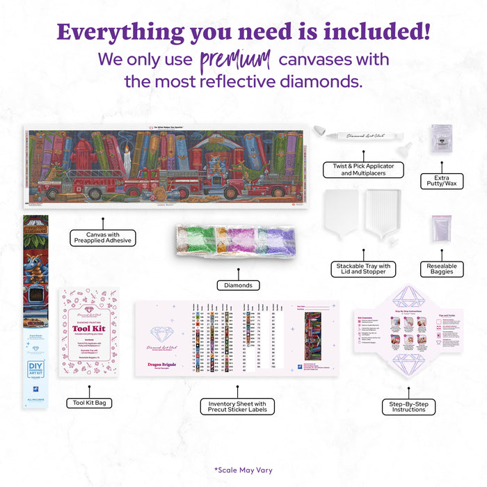 Diamond Painting Dragon Brigade 76" x 20" (193cm x 50.8cm) / Square with 61 Colors including 5 ABs and 1 Fairy Dust Diamonds / 158,100