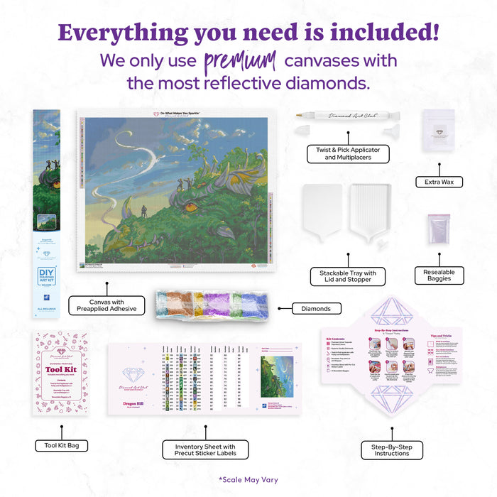Diamond Painting Dragon Hill 34.7" x 27.6" (88cm x 70cm) / Square with 51 Colors including 3 ABs and 1 Fairy Dust Diamonds / 99,193