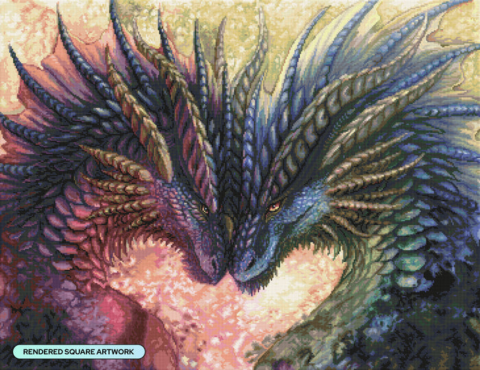 Diamond Painting Dragon Love 35.8" x 27.6" (90.9cm x 69.9cm) / Square with 61 Colors including 1 AB and 5 Fairy Dust Diamonds / 102,565