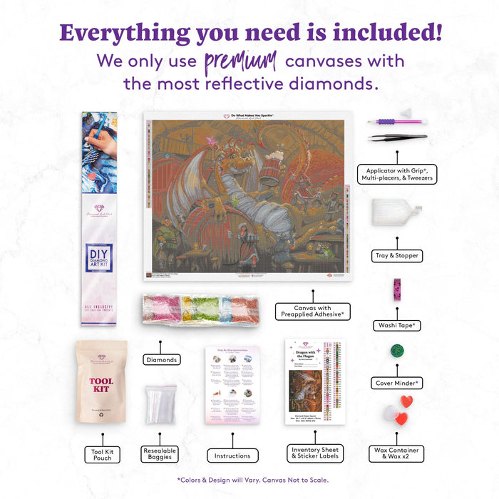 Diamond Painting Dragon with the Flagon 34.7" x 27.6" (88cm x 70cm) / Square with 61 Colors including 4 ABs and 2 Fairy Dust Diamonds / 99,193