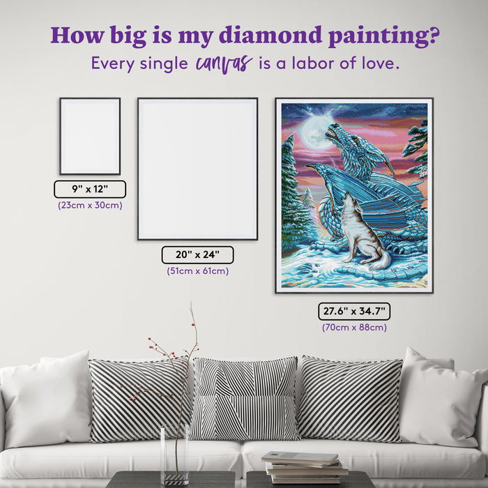 Diamond Painting Dragon Wolf Moon (Moon Song) 27.6" x 34.7" (70cm x 88cm) / Square with 62 Colors including 4 ABs / 96,673