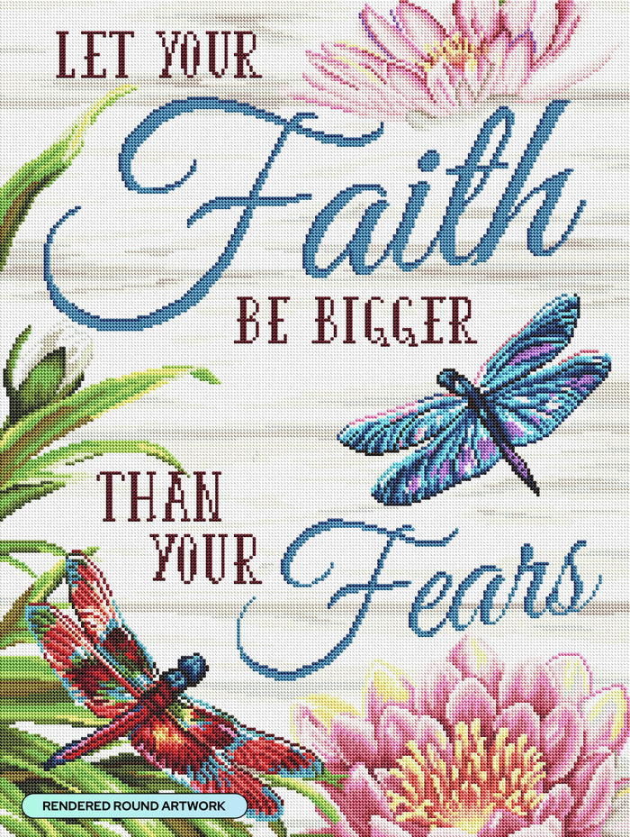 Diamond Painting Dragonflies of Faith 22" x 29" (55.6cm x 73.7cm) / Round with 45 Colors including 2 ABs and 3 Fairy Dust Diamonds / 54,136