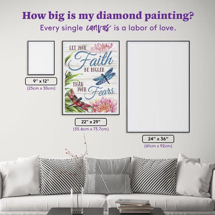 Diamond Painting Dragonflies of Faith 22" x 29" (55.6cm x 73.7cm) / Round with 45 Colors including 2 ABs and 3 Fairy Dust Diamonds / 54,136