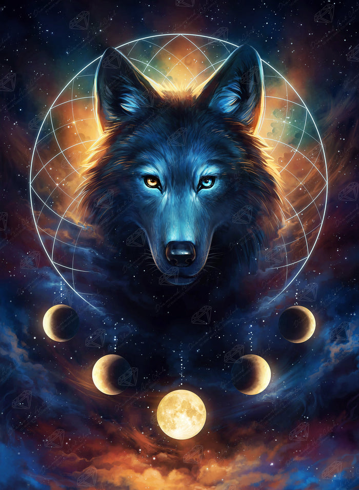 Diamond Painting Dreamcatcher Wolf 16.5" x 22.4" (42cm x 57cm) / Round With 28 Colors Including 1 AB and 1 Special Diamond / 29,279