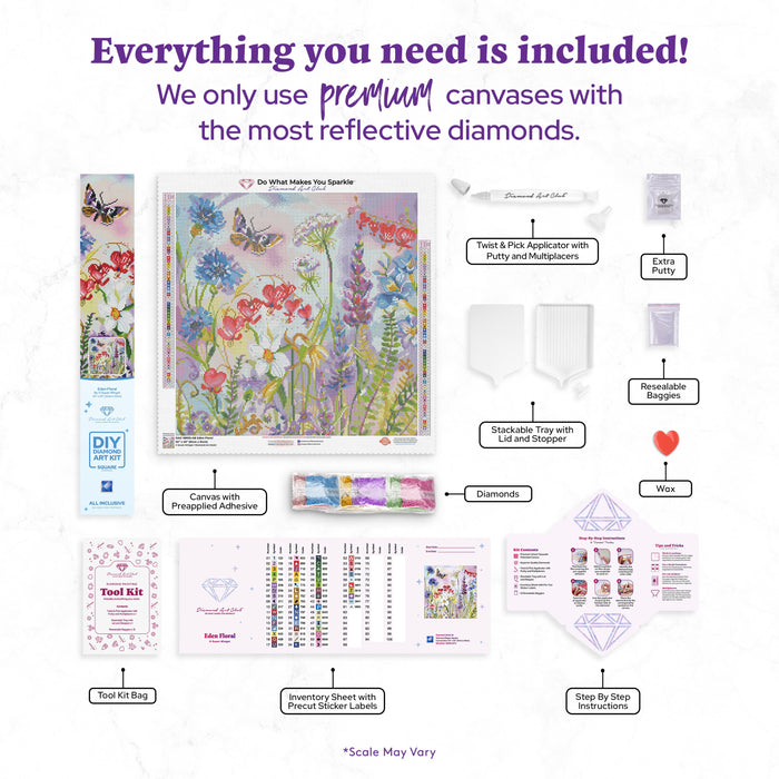 Diamond Painting Eden Floral 20" x 20″ (51cm x 51cm) / Square with 61 Colors including 4 ABs / 40,400