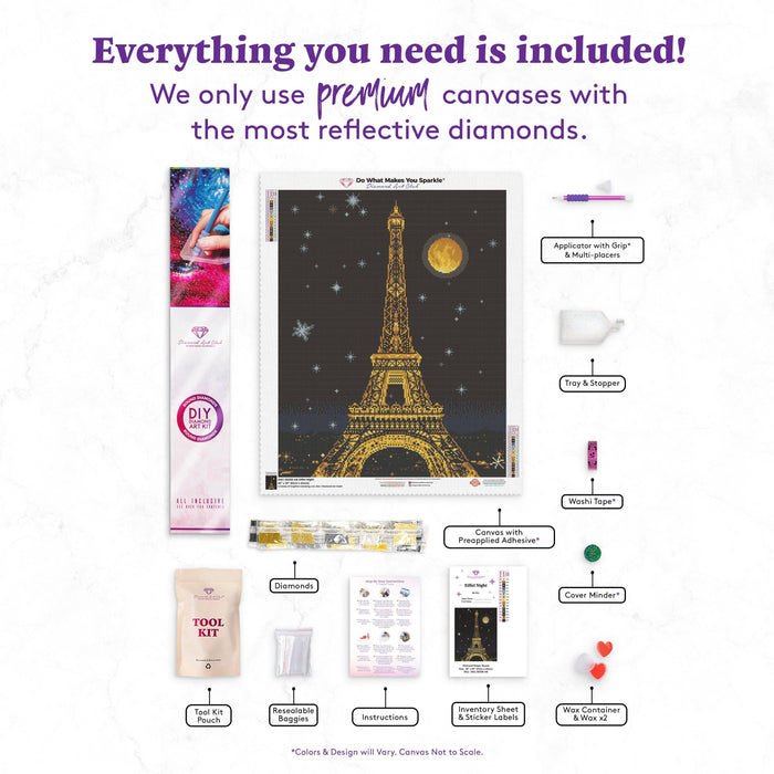 Diamond Painting Eiffel Night 20" x 25" (51cm x 64cm) / Round with 15 Colors including 1 ABs / 41,268
