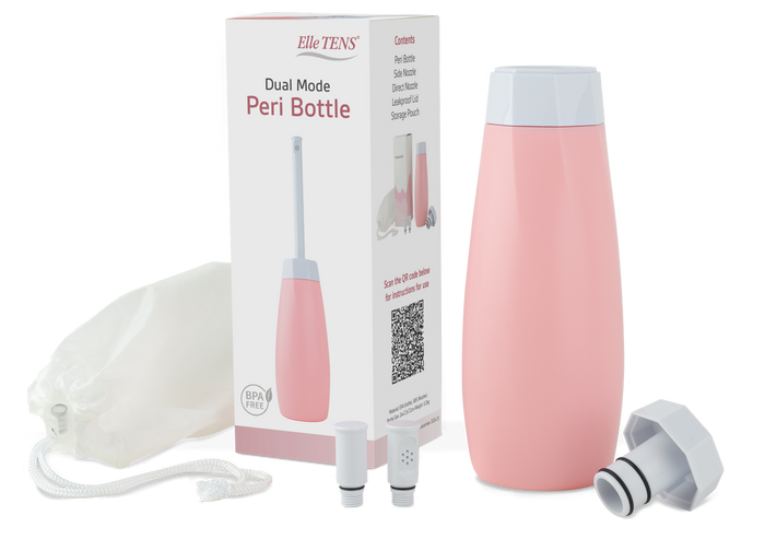 Elle TENS Peri Bottle packshot showing complete postpartum care product