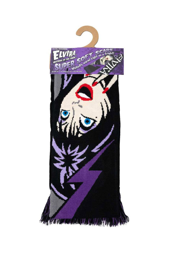 rockabilly purple and black elvira scarf with fringe