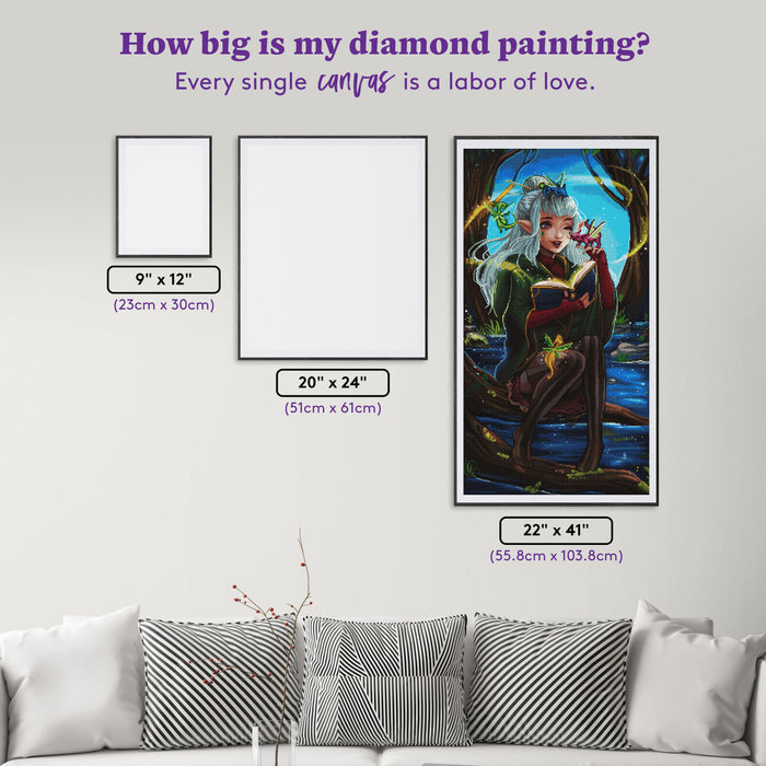 Diamond Painting Fairy Dragons 22" x 41" (55.8cm x 103.8cm) / Square with 89 Colors including 5 ABs and 3 Fairy Dust Diamonds / 93,408