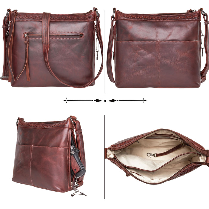 Concealed Carry Crossbody Purse for Women - Faith Leather Crossbody by Lady Conceal - Designer Leather Crossbody CCW Bag - Locking Conceal and Carry Purse with Universal Holster for Handguns - Crossbody Gun and Pistol Bag - concealed carry crossbody Faith leather gun purse with locking zipper
