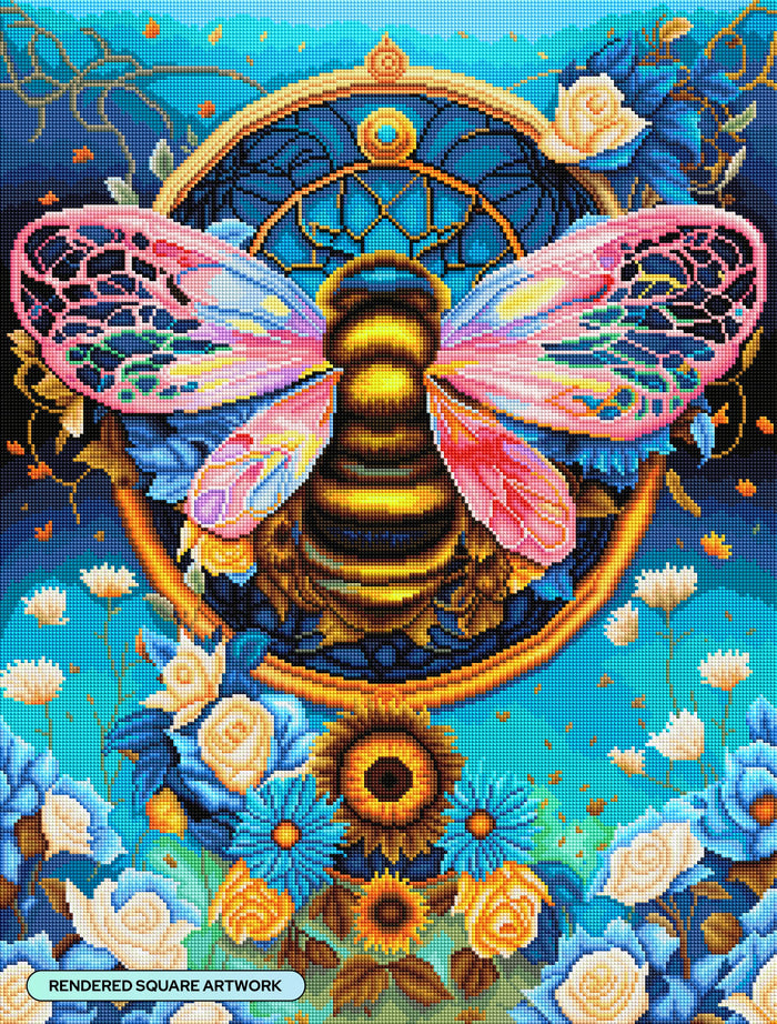 Diamond Painting Filigree Bee 22" x 29" (55.8cm x 73.4cm) / Square With 57 Colors Including 2 ABs and 3 Fairy Dust Diamonds / 66,080