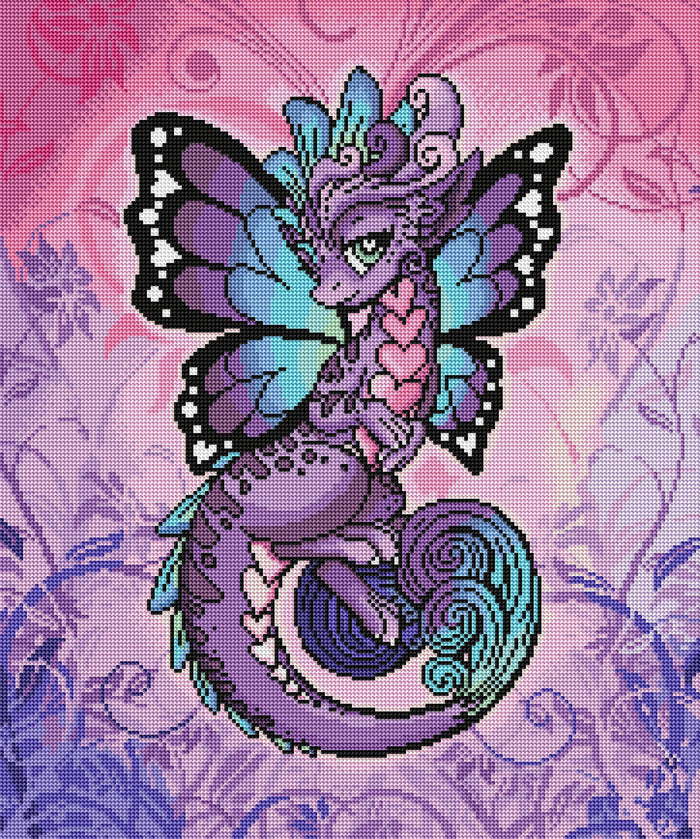 Diamond Painting Fiona Butterfly Dragon 20" x 24" (51cm x 61cm) / Round with 27 Colors including 2 ABs and 1 Glow in the Dark / 39,277