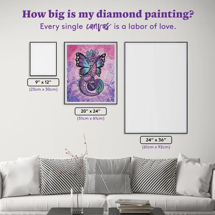 Diamond Painting Fiona Butterfly Dragon 20" x 24" (51cm x 61cm) / Round with 27 Colors including 2 ABs and 1 Glow in the Dark / 39,277