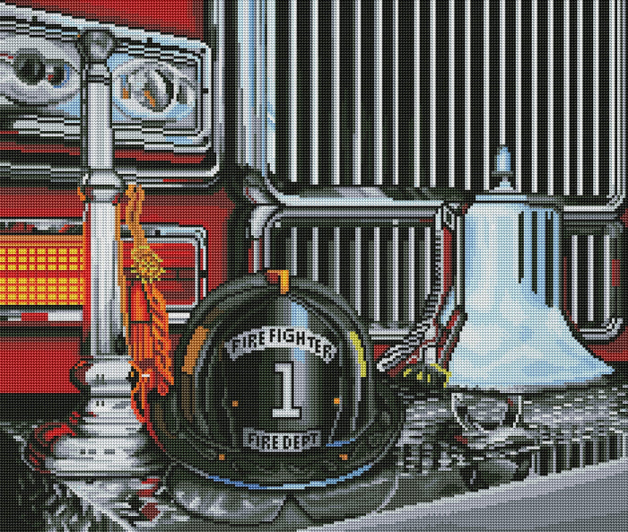 Diamond Painting Fire Truck and Helmet 26" x 22″ (66cm x 56cm) / Round with 31 Colors including 2 ABs