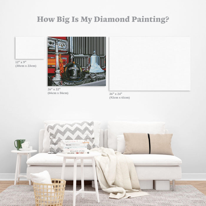 Diamond Painting Fire Truck and Helmet 26" x 22″ (66cm x 56cm) / Round with 31 Colors including 2 ABs