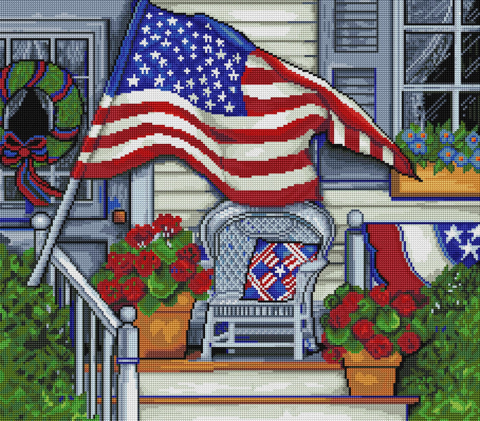 Diamond Painting Flag Front Porch 25" x 22" (64cm x 56cm) / Round with 41 Colors including 4 ABs / 45,173