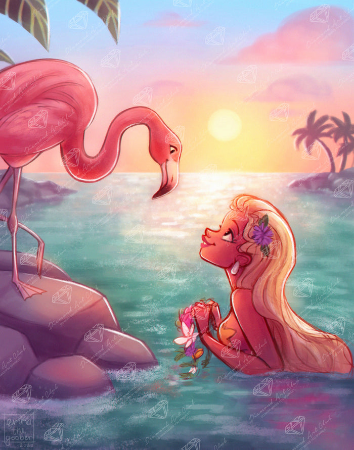 Diamond Painting Flamingo Sunset 22" x 28" (55.6cm x 70.7cm) / Round with 76 Colors including 1 AB and 4 Fairy Dust Diamonds / 51,914