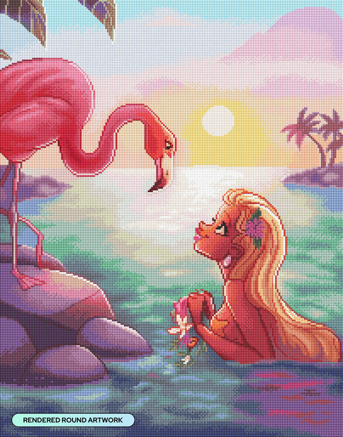 Diamond Painting Flamingo Sunset 22" x 28" (55.6cm x 70.7cm) / Round with 76 Colors including 1 AB and 4 Fairy Dust Diamonds / 51,914