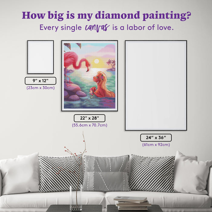 Diamond Painting Flamingo Sunset 22" x 28" (55.6cm x 70.7cm) / Round with 76 Colors including 1 AB and 4 Fairy Dust Diamonds / 51,914