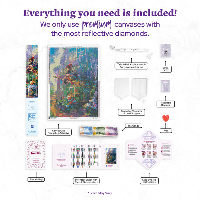 Diamond Painting Flower Delivery 27.6" x 40.2" (70cm x 102cm) / Square with 81 Colors including 7 ABs and 4 Fairy Dust Diamonds / 114,929
