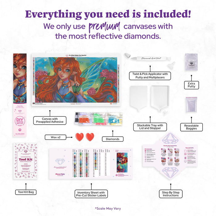Diamond Painting Flower Fairy 36" x 20" (91.9cm x 50.7cm) / Round with 63 Colors including 2 ABs and 4 Fairy Dust Diamonds / 59,368