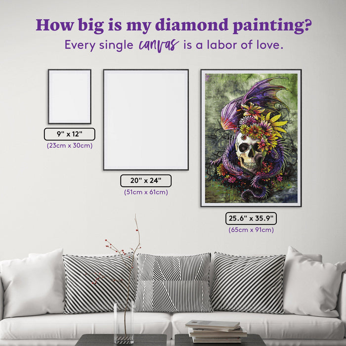 Diamond Painting Flowery Skull 25.6" x 35.8" (65cm x 91cm) / Square with 67 Colors including 5 ABs and 2 Fairy Dust Diamonds / 95,265