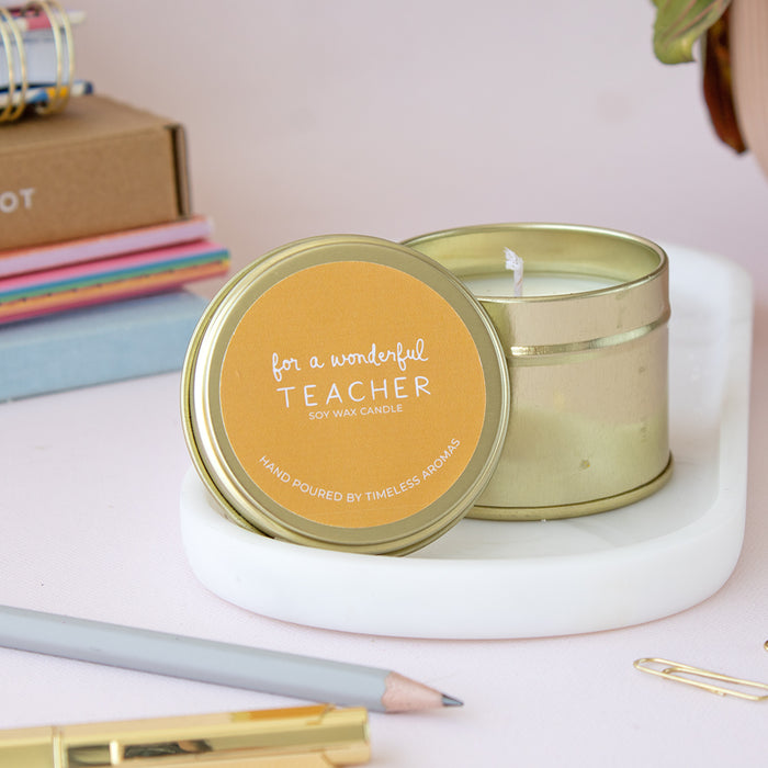 For A Wonderful Teacher Tin Candle