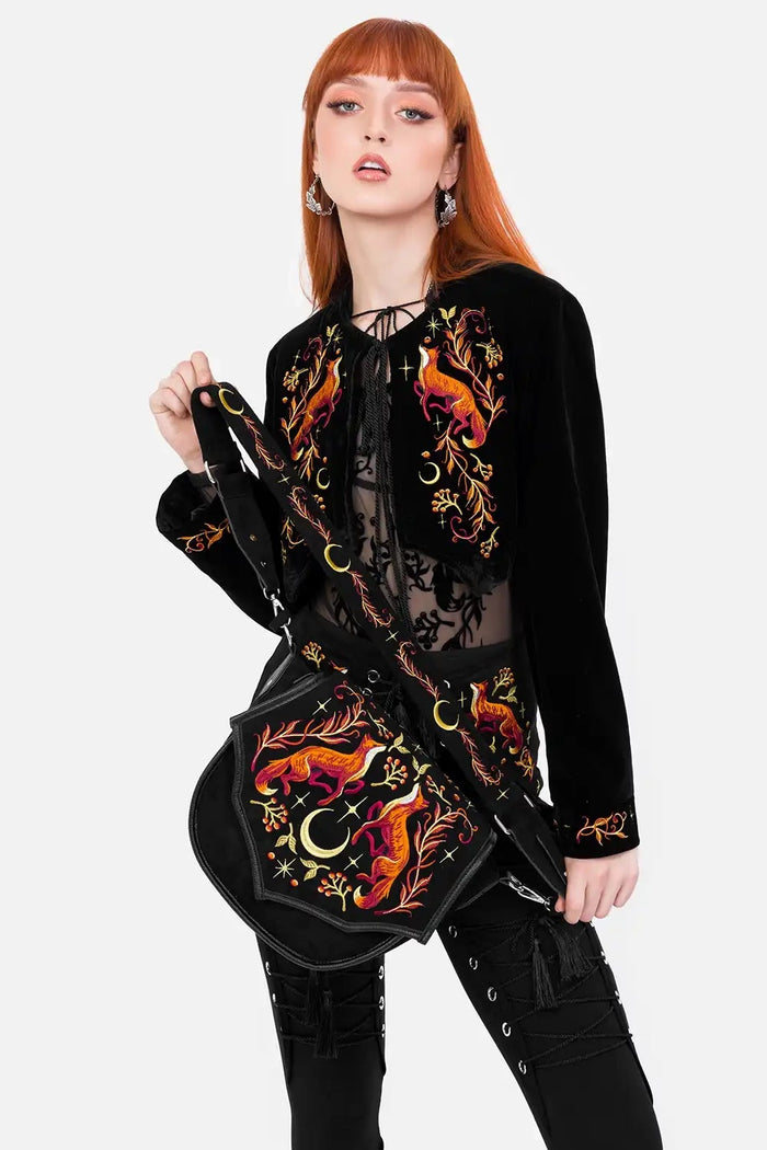 dark fantasy embroidered crescent moon and fox purse