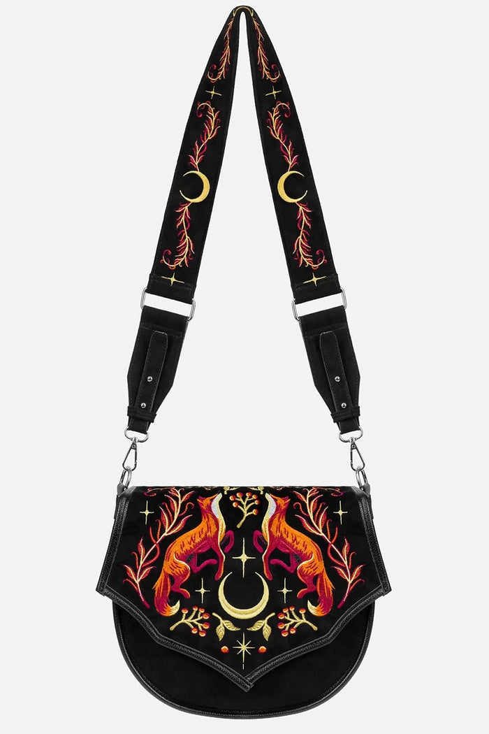 cottagecore embroidered crescent moon and fox purse