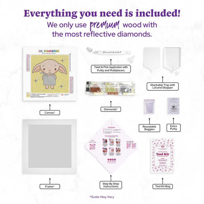 Diamond Painting Frameables™ - Enchanting Dobby 6" x 6" (15cm x 15cm) / Round With 9 Colors Including 4 Iridescent Diamonds / 2,122