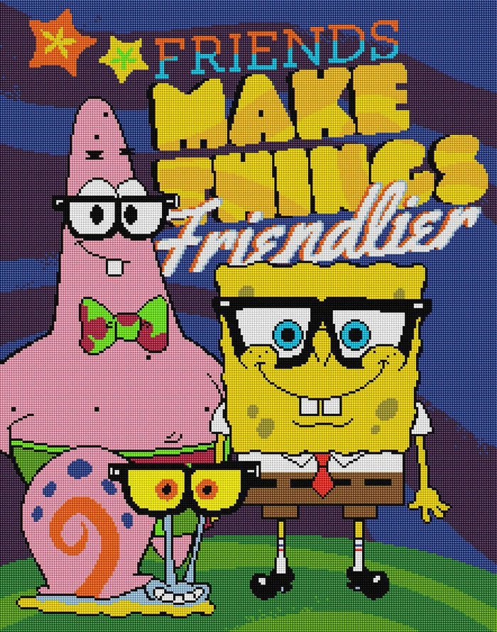 Diamond Painting Friends Make Things Friendlier 22" x 28″ (56cm x 71cm) / Square with 19 Colors including 3 ABs / 62,101