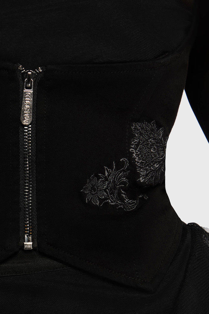 zip-up gothic embroidered flower corset top