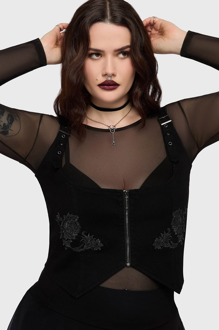 velvet womens plus size gothic embroidered flower corset top
