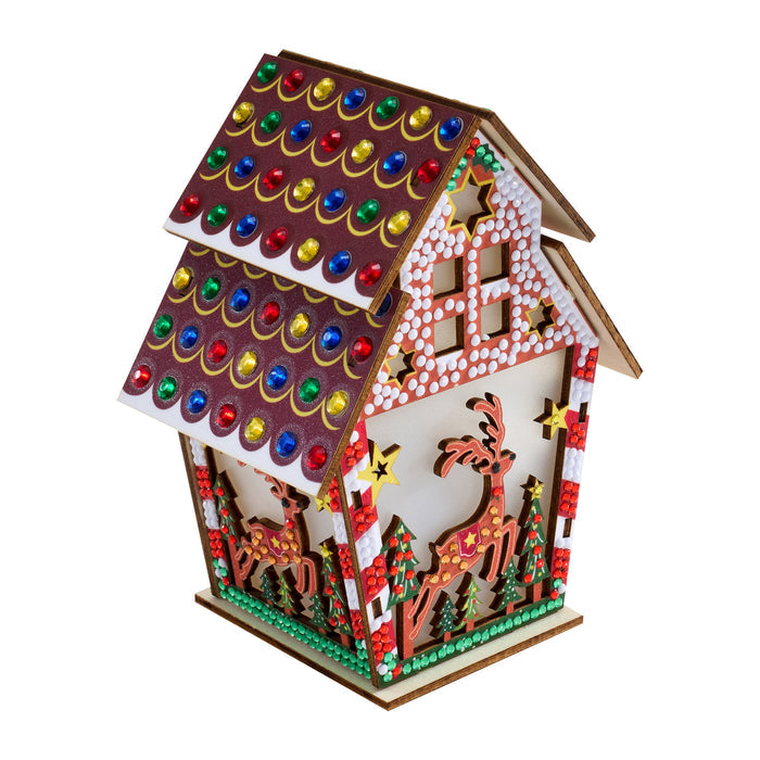 Diamond Painting Gem House - Gingerbread Reindeer 5.5" x 4.1" x 3.1" (14 x 10.5 x 8cm) / Round with 10 Colors including 9 Iridescent Diamonds / 1,094